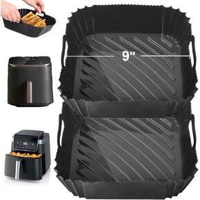 9 inch Silicone Air Fryer Liners Square for Cosori 6QT/Ninja Air Fryer Pro XL 6.5QT, 2PCS Non-Stick Reusable Fryer Accessories for 6-9 Qt Frying Basket