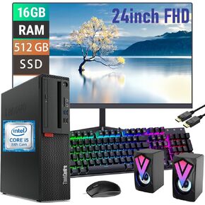 Lenovo ThinkCentre M720s SFF Desktop Computer with 24" FHD Monitor, Core i5-8500, 16 GB RAM, 512 GB SSD, Keyboard and Mouse, Speakers, No-DVD, Wi-Fi, Windows 10 Pro (Renewed)