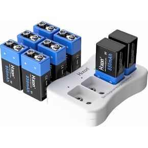 9V Rechargeable Battery Charger Pack, 8-Pack 850mAh 9 Volt Li-ion Batteries & 9v Battery Charger for Alarms,Smoke Detectors, Toys, Flashlights, Guitar, Keyboard,Wireless Microphones & More