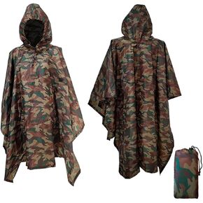 Lixada Military Rain Poncho, Multi Use Rip Stop Camouflage Rain Coat, Waterproof Lightweight Hooded Raincoat, Heavy Duty Adult Poncho Rain Suit Camo Rain Gear for Men Women Hunting Hiking
