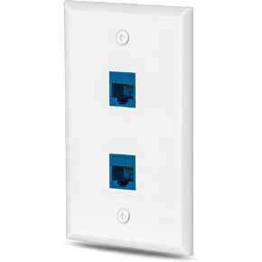 Ethernet Wall Plate Cat6 1 Port Keystone Jack Wall Plate with RJ45 Keystone Inline Coupler insert, Female to Female Cat6 Keystone Wall Jack, Blue (2 Pack)