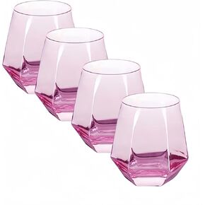 مجموعة من كأس النبيذ مكونة من 4 أكواب نبيذ بدون جذع ألماس (10 أونصة) - أواني زجاجية قزحية الألوان، أكواب ويسكي كريستالية مثالية لكأس من النبيذ أو المشروبات على الصخور، أو كأس العصير. (4 قطع غير ذهبية) in Kuwait