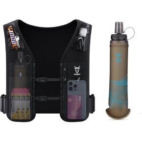 UTOBEST Running Vest for Women Men, Reflective Hydration Vest with 500ml Soft Water Bottle, 5L Phone Holder with Adjustable Belt & Ample Storage