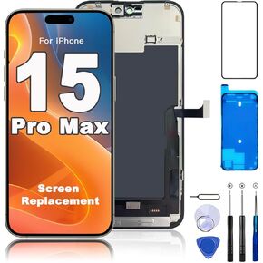 for iPhone 15 Pro Max Screen Replacement 6.7 inch COF LCD Display 3D Touch IPS FHD Digitizer Full Assembly with Repair Tool Kits, Screen Replacement,120Hz Promotion(for A2849, A3105, A3106, A3108)