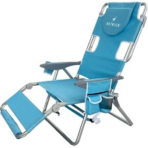 Ostrich Backpack 3N1 Chair - with Cooler Bag, Portable, Reclining Lounger for Tanning - Face Hole for Reading on Stomach, Aluminum (Light Blue)