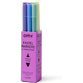 Omy Signature Pastel Double Tipped Felt Markers, Box of 9 Pastel Colors, Box Transforms Into a Holder, Great for Kids