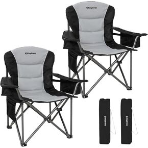 KingCamp Oversized Camping Folding Chair, Heavy Duty 450 LBS with Lumbar Support, Padded seat with Cup Holder&Cooler Bag, Ideal for Camp, Fishing, Sports event, Backyard, Patio, Lawn