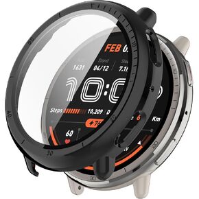 Compatible for Amazfit Active 2 Case, Lamshaw Hard PC Case with Tempered Glass Screen Protector Compatible with Amazfit Active 2 Smart Watch 44mm Smart Watch (2 Pack-Black+Clear)