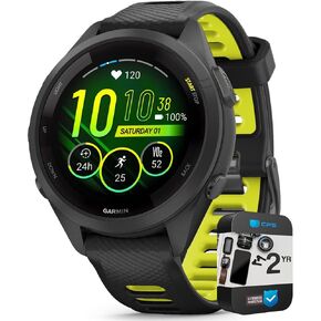Garmin 010-02810-03 Forerunner 265S GPS Smartwatch Black/Amp Yellow Bundle with 2 YR CPS Enhanced Protection Pack (Renewed)