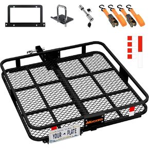 Mockins 40 "x40" x6 "مربع مربع مقطورة Hught Duty Hitch Cargo Carrier W/لوحة لوحة | 500 رطل كاب. رف أمتعة قابلة للطي لشاحنة سيارة سيارات الدفع الرباعي و RV | 2" مستلم عقبة شحن الشحن مع إكسسوارات مقطورة السيارة