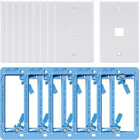 VCE 1 Port Keystone Wall Plate UL Listed (10 Pack, White) Bundle with Low Voltage Mounting Bracket Single Gang Wall Plate, Flush Low Voltage Box for Network, HDMI, Coaxial, Speaker, Blue, 5 Pack