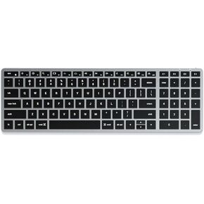 Satechi Slim X2 Bluetooth Backlit Keyboard With Numeric Keypad Illuminated Keys & Multi-Device Sync for M2/M1 MacBook Pro/Air, iPad Pro/Air, Mac Mini, iMac (Space Gray)