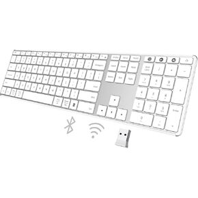 AUSDOM Full Size Bluetooth Keyboard, 2.4G Wireless Quiet Slim Multi-Device Low Profile Silent Flat With Numeric Keypad, Rechargeable Battery for Windows Mac iOS Computer Laptop