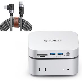 ORICO MiniLink 40Gbps USB Hub Compatibility with Mac Mini M4, 7-in-1 Aluminum Dock with Dual M.2 SSD (NVMe PCle) Enclosure, 10Gbps USB-A Ports, 4.0 SD/TF Card Readers