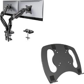 HUANUO Dual Monitor Stand&Laptop Tray Steel Notebook Holder for Monitor VESA Mount Stand