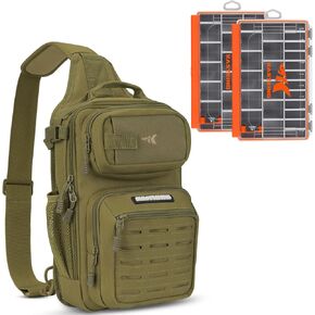 KastKing BlowBak Tactical Fishing Sling Tackle Storage Bag-Khaki,Standard & HyperSeal Waterproof Tackle Box（3600）