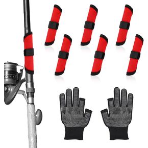 BOXOB 6pcs Fishing Lure Covers, 5.91 Inch Fishing Hook Covers with 1 Pair of Gloves Fish Bait Gloves Protectors Fish Pole Sleeve Rod Armour Lure Shield Wraps Essential Gear for Fishermen Gift