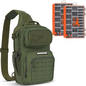 KastKing BlowBak Tactical Fishing Sling Tackle Storage Bag-Green,Standard & HyperSeal Waterproof Tackle Box（3600）