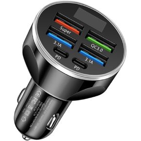 MESA'S Live 6 - Port Car Charger with PD, QC 3.0 - Fast Charge for All Devices, Universal for 12-24V Vehicles