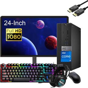 Dell OptiPlex 7040 SFF Desktop PC with 24" FHD Monitor, RGB Headset, Intel Core i7-6700, 32GB RAM, 1TB SSD, Keyboard, Mouse, USB WiFi,& Bluetooth, Windows 10 Pro (Renewed)