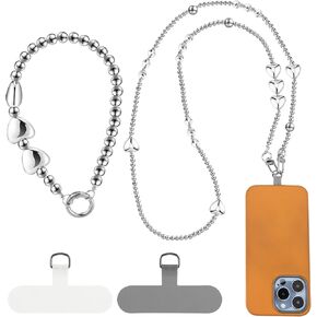 2 Pcs Beaded Phone Wrist Strap Lanyard Chain Crossbody Detachable with 4 Tether Tabs