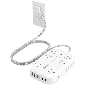 Power Strip with USB, Surge Protector Flat Plug Extension Cord 5ft, 12 Widely Outlets & 6 USB(3 USB C)Charging Ports, 3 Side Outlet Extender Wall Mountable for Tablet Laptop Computer Multiple Devices