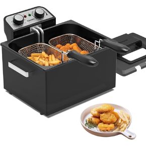 1800W Electric Deep Fryer for Home,5 Liters/21 Cups Large Electric Deep Fryer with 3 Baskets,Adjustable Temp,See - Through Lid,Countertop Stainless Steel,Ideal for Kitchen & Frying Fish