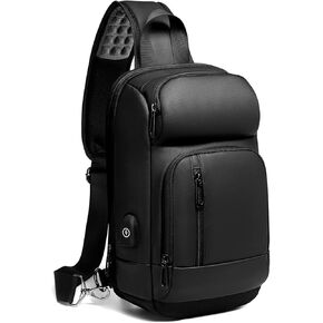 Sling Bag for Men Black Mens Crossbody Bag Waterproof Shoulder Backpack Chest Bags with USB Charger Port Casual Daypack for Hiking Travel