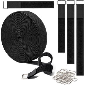 1" x64ft 768 in Hook and Loop Straps with 70 Metal Buckles,Black Nylon Straps,Adjustable Fastening Cable Straps,Cut to Length Cinch Strap,Reusable Nylon Cable Ties for Storage or Organizer