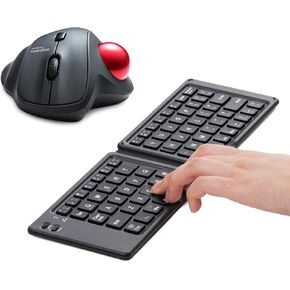 SANWA Foldable Bluetooth Keyboard and 2.4G WirelessTrackball Mouse Set, Folding Keyboard, Portable & Slim, Silent Click, 34mm Rollerball Mouse, Compatible with Windows, Mac, Laptop, iOS, Office