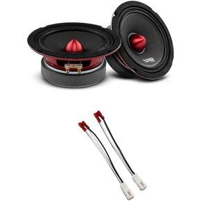 DS18 Car Speakers Bundle - 2X PRO-X6.4BM Loudspeaker & JC-S Adapter - 6.5" Midrange Red Aluminum Bullet 500W Max 250W RMS 4 Ohm Seamless Installation Compatible with Jeep Wrangler/Chrysler/Dodge