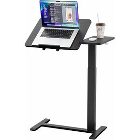 Adjustable Tilt Overbed Bedside Table with Wheels Pneumatic Moveable Bed Desk Tilt-Top Laptop Desk Moveable Rolling Computer Table for Home Office Hospital Use