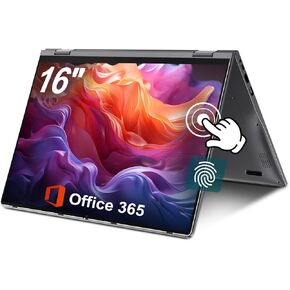 jumper 16 inch Convertible Laptop Computer, 2 in 1 Laptop with IPS FHD 360 Degree Touchscreen, 16GB RAM 640GB Storage, Fingerprint Reader, Backlit Keyboard, 53.2WH, WiFi 6, 1 Year Office 365