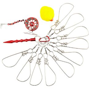 Fish Stringer Kit, Portable Stainless Steel Fishing Lock, with 10 Stainless Steel Rotating Snap Locks - Ideal Fishing Tools for Foam Fishing Float, Lures, Baits, Ice Spearing