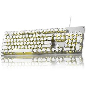 EWEADN TK100 Typewriter Keyboard Wired Mechanical Keyboard, 104 Keys Aesthetic Typewriter Keyboards with White Backlit, Anti-Ghosting, Blue Switch Wired Cute Keyboards-Black