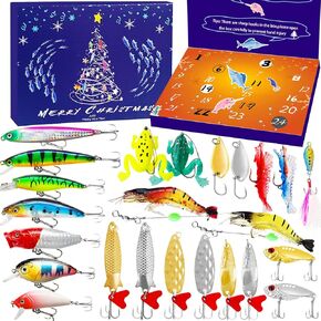 Fishing Lures Advent Calendar,Tackle 24 Days Countdown,Fish Bait Set for Summer Fisher Husbands Boyfriends Boys Father's Day Xmas Valentine's Day Surprise Gift