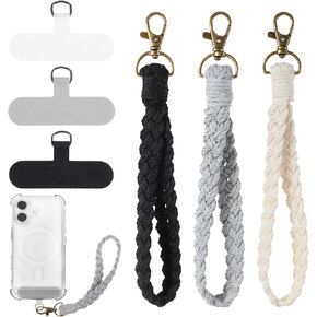 6Pcs Boho Macrame Phone Wrist Strap, Cell Phone Lanyard with Tether Tab, Handmade Smartphone Wristlet Keychain, Keychain Wristlet Charm, Anti-Loss Phone Chain for Women Men