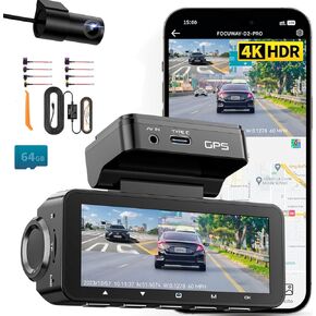 FOCUWAY D2 Duo 4K Dash Cam with Hard Wire Kit for 24/7 Parking Monitoring