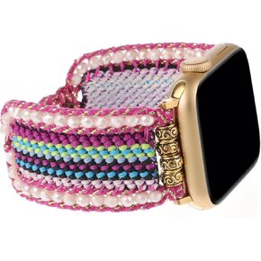 Braided Western Boho Nylon Band Compatible with Apple Watch Bands 38mm 40mm 41mm 42mm 44mm 45mm 46mm 49mm, Women Adjustable Bracelet Beaded Bohemian Strap for iWatch Series 10 9 8 SE Ultra 7 6 5 4 3