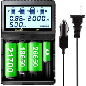 18650 شاحن البطارية ، 4 خلجان شحن سريع مع شاشة LCD لبطاريات LITHIUM LITHIUM LIFEPO4 قابلة للشحن 21700 10440 26650 14500 16340 18560 25500 NI-MH NI-CD AA AAA