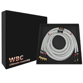 WORLDS BEST CABLES 6 Foot Ultimate - 9 AWG - Ultra-Pure OFC - Premium Audiophile HiFi Bi-Wire Speaker Cable for Center Channel - Eminence Gold Banana (x2) & Spade (x4) Plugs & Silver Tweed Jacket