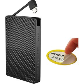 Nitecore Pocket 10000 Power Bank, 10000mAh Dual USB-C Ports for Phones, Flashlights, and Headlamps with Built-in USB-C Cable