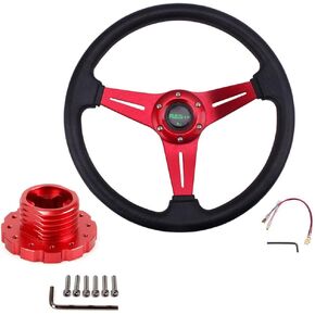 RASTP 13.8"/350mm 6 Bolts Racing Steering Wheel with Sim Racing Gaming Steering Wheel Adapter Fit for Thrustmaster T500 / T300 / TS-PC,TS-XW (Red-Red)