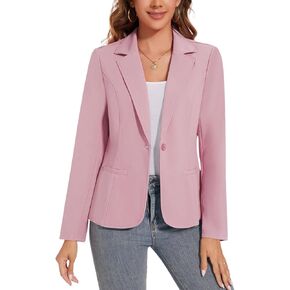 Women's Button Front Blazer Jackets Long Sleeve Lapel Business Casual Office Work Lightweight Blazers with Pockets