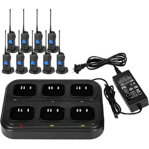 SAMCOM 6 Way Multi Charger Base with 9 Packs Two Way Radio