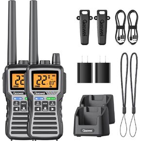 Gu1- GMRS Walkie Talkies Long Ranger for Bealh ، قناة قابلة لإعادة الشحن ثنائية الراديو 60 مع 121 رمز خصوصية ، و SOS Siren ، و Radio FM ، وتنبيهات الطقس NOAA ، و Vox (2 Pack Gray/Black)