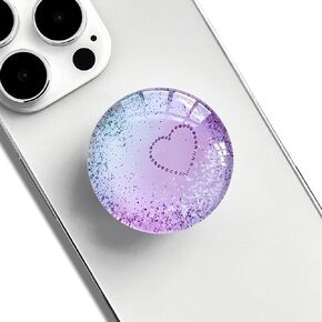 Clear Crystal Glitter Expandible Collapsible Moblile Phone Grip Stand Holder for Smartphones and Tablets Cell Phone Accessory (Heart Purple)