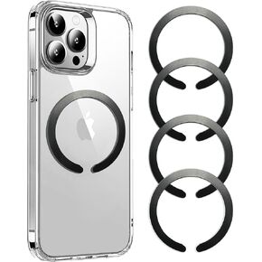 Metal Sticker with Cooling Design, Ring Adapter for Wireless Charging/Phone Case, Ultra-Thin (0.4mm) for Magnetic Accessories, 4 Pack (Black)