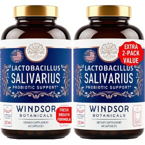 Lactobacillus Salivarius Probiotic Capsules - L Salivarius Probiotic Oral Dental Probiotics for Bad Breath, Teeth and Gums Health - Immune Support, Digestive Probiotic - 24bn CFU, 2-Pack 120 Caps