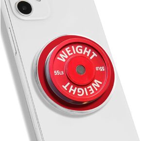 Magnetic Barbell Weight Plate Body Building Mobile Phone Grip: Swappable & Collapsible Grip for Phones & Tablets (Red)
